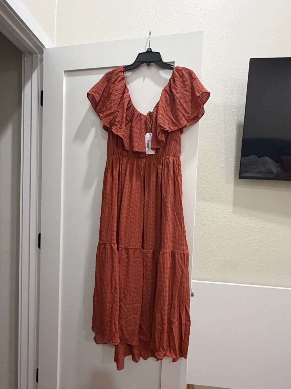 Rust Ruffle Midi Dress - Women